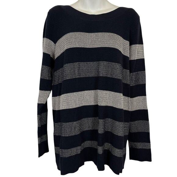 Market & Spruce Womens Cotton Blend Boat Neck Wide Striped Pullover Sweater XXL - Picture 1 of 16